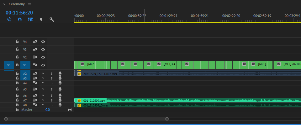 Premiere Pro interface showing how to sync multi-camera angles.