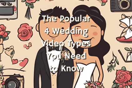 Cartoon illustration showing different wedding video types.